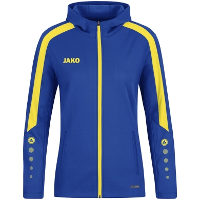 JAKO Kapuzenjacke Power (Polyester-Fleece, Seitentaschen mit Reißverschluss) royalblau/gelb Damen