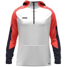 JAKO Kapuzenpullover mit Half-Zip Dynamic (100% rec. Polyester) weiss/coralrot/marineblau Herren