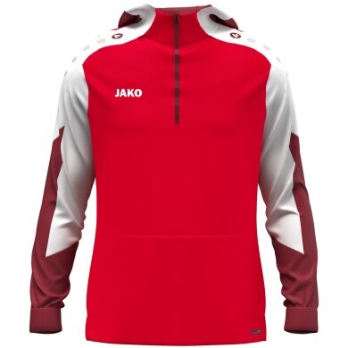 JAKO Kapuzenpullover mit Half-Zip Dynamic (100% rec. Polyester) rot/weiss/dunkelrot Herren