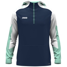 JAKO Kapuzenpullover mit Half-Zip Dynamic (100% rec. Polyester) marineblau/weiss/mintgrün Herren