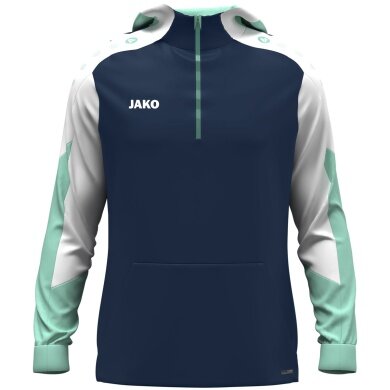 JAKO Kapuzenpullover mit Half-Zip Dynamic (100% rec. Polyester) marineblau/weiss/mintgrün Herren