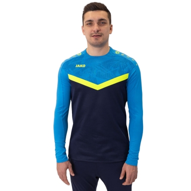 JAKO Sport-Langarmshirt Sweat Iconic (Polyester-Stretch-Fleece) marineblau/hellblau/gelb Herren