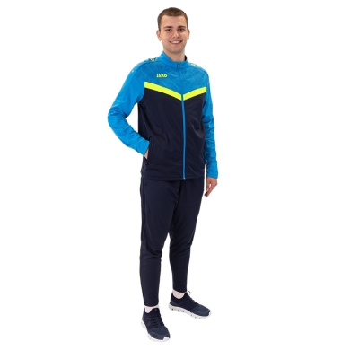 JAKO Trainingsanzug Polyester Iconic (Jacke und Hose, sportiver Schnitt) marineblau/hellblau/gelb Herren