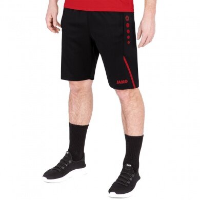 JAKO Trainingshose (Short) Challenge - Double-Stretch-Knit, Seitentaschen mit Reissverschluss - schwarz/rot Herren