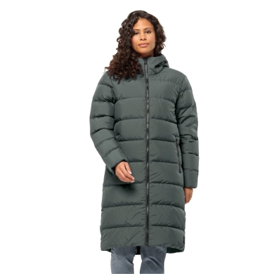 Jack Wolfskin Winter-Daunenmantel Frozen Palace Coat 2023 (winddicht, wasserabweisend) grüngrau Damen