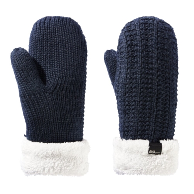 Jack Wolfskin Winterhandschuhe (Fäustling) Highloft Knit Mitten (aus weichem Sherpafleece, warm) nachtblau Damen