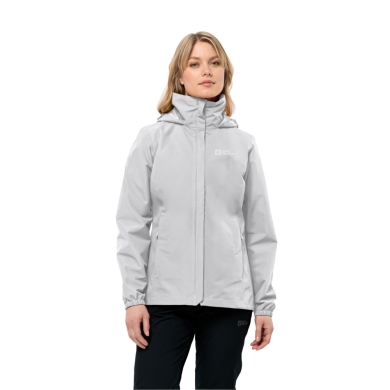 Jack Wolfskin Regenjacke Stormy Point 2-Lagen (Wetterschutzjacke, wasserdicht, winddicht) hellgrau Damen