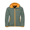 Jack Wolfskin Softshelljacke Fourwinds (wind-& wasserabweisend) dunkelgrün/orange Kinder