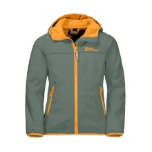 Jack Wolfskin Softshelljacke Fourwinds (wind-& wasserabweisend) dunkelgrün/orange Kinder