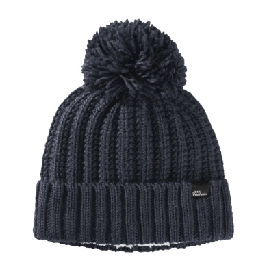 Jack Wolfskin Strickmütze Highloft Knit Beanie mit Bommel - nachtblau Damen