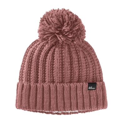 Jack Wolfskin Strickmütze Highloft Knit Beanie mit Bommel - rosa Damen