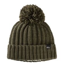 Jack Wolfskin Strickmütze Highloft Knit Beanie mit Bommel - mossgrün Damen