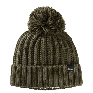 Jack Wolfskin Strickmütze Highloft Knit Beanie mit Bommel - mossgrün Damen