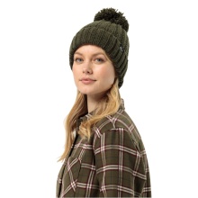 Jack Wolfskin Strickmütze Highloft Knit Beanie mit Bommel - mossgrün Damen