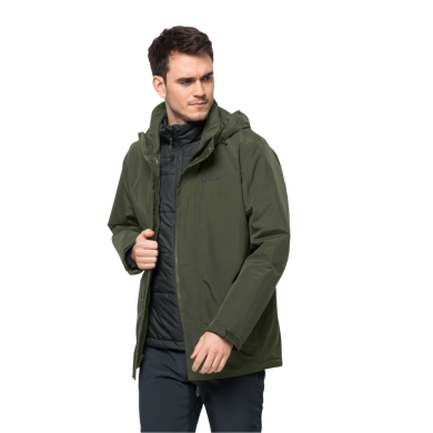 Jack Wolfskin Winterjacke Bergland 3in1 (atmungsaktiv, wasserdicht, winddicht) khaki/grün Herren