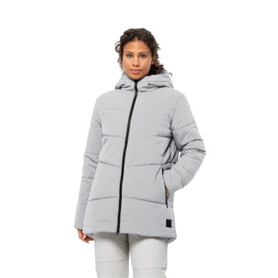 Jack Wolfskin Wintermantel Karolinger Long (warm, winddicht, sehr wasserabweisend) hellgrau Damen