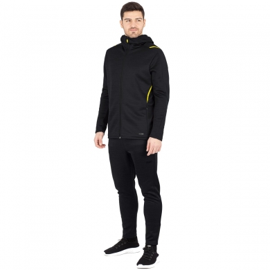 JAKO Freizeitanzug Challenge mit Kapuze (Jacke und Hose, sportiver Schnitt) schwarz/gelb Herren