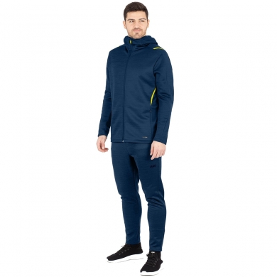 JAKO Freizeitanzug Challenge mit Kapuze (Jacke und Hose, sportiver Schnitt) dunkelblau/gelb Herren