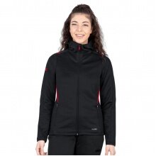 JAKO Freizeitjacke Challenge mit Kapuze (100% Polyester) schwarz/rot Damen