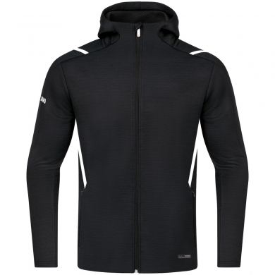 JAKO Freizeitjacke Challenge mit Kapuze (100% Polyester) schwarz/weiss Jungen