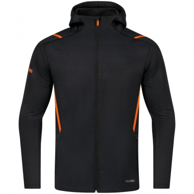 JAKO Freizeitjacke Challenge mit Kapuze (100% Polyester) schwarz/orange Jungen