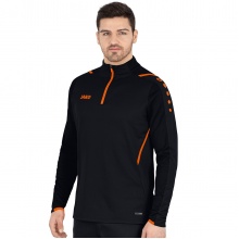 JAKO Langarmshirt Ziptop Challenge - Fleece-Innenseite, Zip-Reissverschluss - schwarz/orange Herren