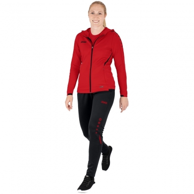 JAKO Trainingsanzug Challenge mit Kapuze (Jacke und Hose) rot/schwarz Damen