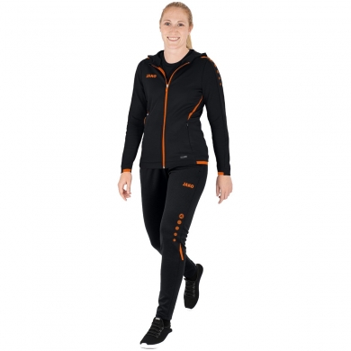 JAKO Trainingsanzug Challenge mit Kapuze (Jacke und Hose) schwarz/orange Damen