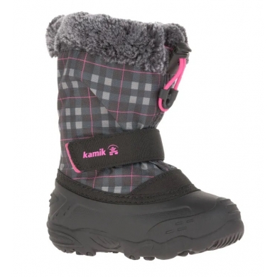 Kamik Winterschuhe Mini (nahtversiegeltes Nylon, Kunstfell-Schneekragen, wasserabweisend) schwarz/pink Kleinkinder