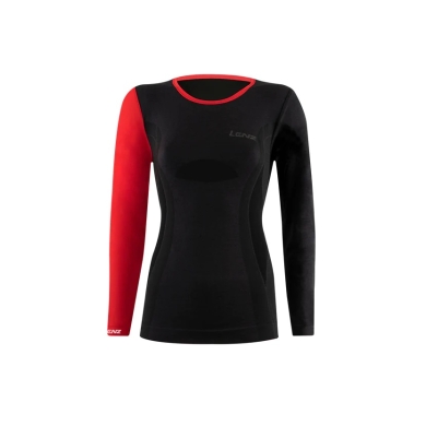 Lenz Funktionsunterwäsche Langarmshirt Merino 6.0 Rundhals schwarz/rot Damen