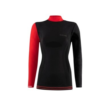 Lenz Funktionsunterwäsche Langarmshirt Merino 6.0 Stehkragen schwarz/rot Damen