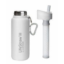 LifeStraw Trinkflasche Go Stainless Steel Edelstahl mit Wasserfilter, Verschluss mit Silikonmundstück, Karabiner weiss - 650 ml