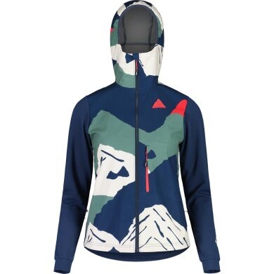 Maloja Hybridjacke SennesM. Printed (hohe Atmungsaktivität, 3-Lagen Softshell) midnightblau Damen