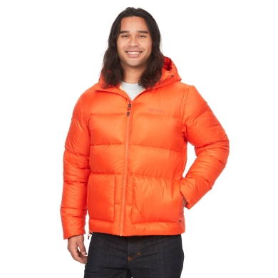 Marmot Winter-Daunenjacke Guides Down Hoody (angenehmer Tragekomfort) orange Herren