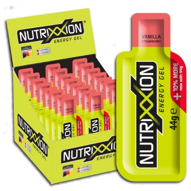 NUTRIXXION Energie Gel - Kombination aus lang - & kurzkettigen (Tri-Source) Kohlenhydraten - Vanille/Erdbeere 24x44g Box