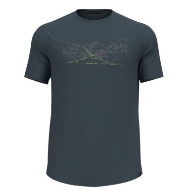 Odlo Wander-/Freizeit Tshirt Ascent Performance Wool 130 Run Bike Hike mit Landschaftsprint darkgrau Herren