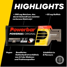 PowerBar PowerGel Original (Kohlenhydrat-Gel, Koffeinhaltig) Espresso 24x41g Box