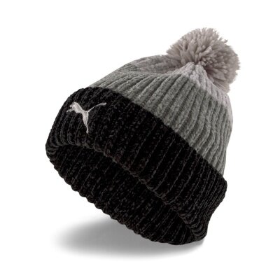 Puma Wintermütze (Pompon) Beanie Damen - Rippenstruktur - schwarz/grau - 1 Stück