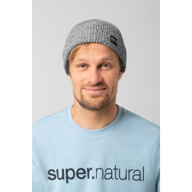 super natural Wintermütze Merino Basic Beanie (Merinowolle, idealer Wärmeschutz) grau meliert - 1 Stück