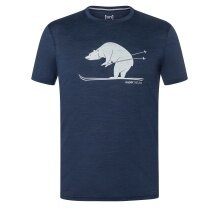 super natural Wander-/Freizeit Tshirt Graphic Skiing Bear (Bär) - Merinowollmix - irisblau meliert Herren