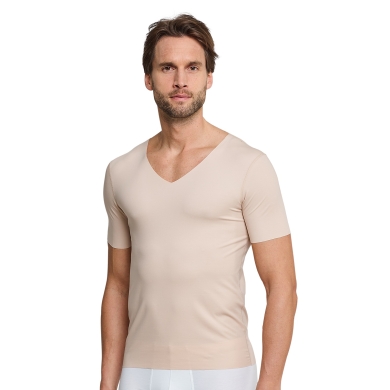 Schiesser T-Shirt Seamless V-Ausschnitt Laser Cut Kurzarm (Interlock, nahtlos) Unterwäsche beige Herren