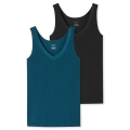 Schiesser Unterwäsche Tank-Top Trägertops Cotton Lace petrol/schwarz Damen - 2er Pack