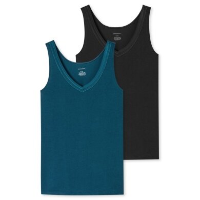 Schiesser Unterwäsche Tank-Top Trägertops Cotton Lace petrol/schwarz Damen - 2er Pack