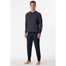 Schiesser Unterwäsche Schlafanzug Dark Sapphire Organic Cotton lang - gemustert dunkelblau Herren