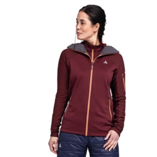 Schöffel Fleecejacke Rotbach Hoody (Kapuze, 2-Wege-Stretch, schnelltrocknend, atmungsaktiv) weinrot Damen