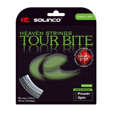 Besaitung mit Tennissaite Solinco Tour Bite Diamond Rough silber