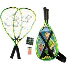 Speedminton® Set Junior (2x Schläger 6-12 Jahre, 2x Speeder, Tasche) blau/grün/gelb