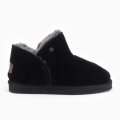 Warmbat Hausschuhe Pantoffel Willow Suede mit Merino Schaffell schwarz Damen