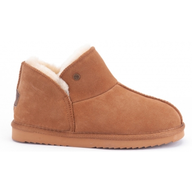 Warmbat Hausschuhe Pantoffel Willow Suede mit Merino Schaffell cognacbraun Damen