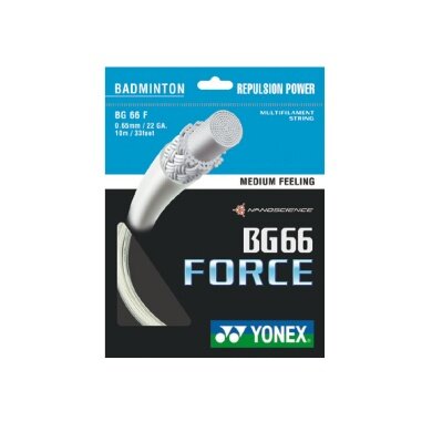 Besaitung mit Badmintonsaite Yonex BG 66 Force (Power+Komfort) weiss